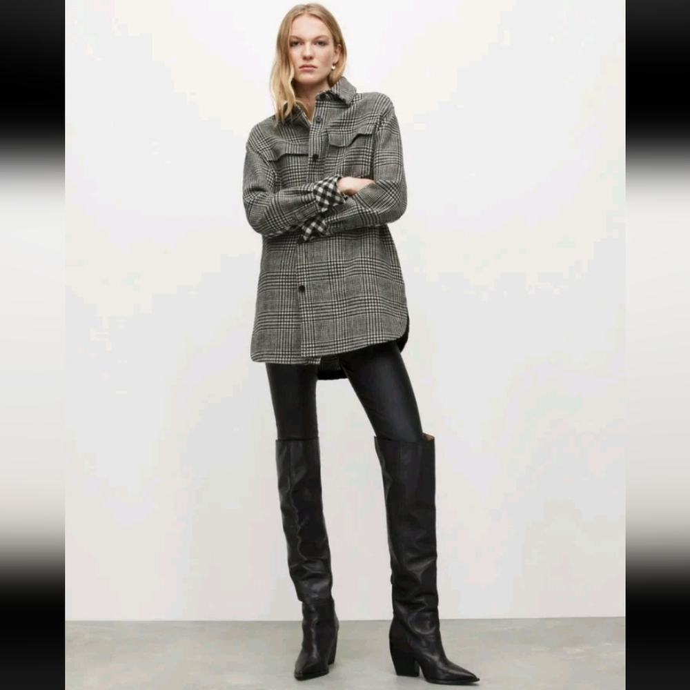 Allsaints Sophie Monochrome Checked Shacket US6 NWT-Retail $400-zara-abercrombie